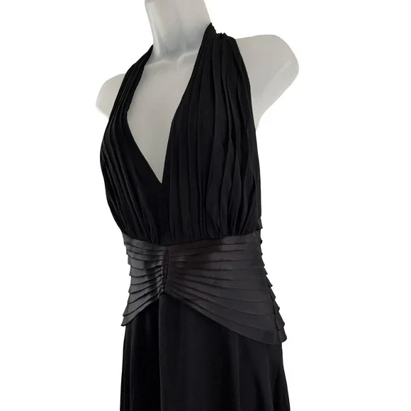 Vintage Tadashi Dress Womens 10 Black Silk Halter Pleated Y2K Gown Whimsigoth - Picture 11 of 16